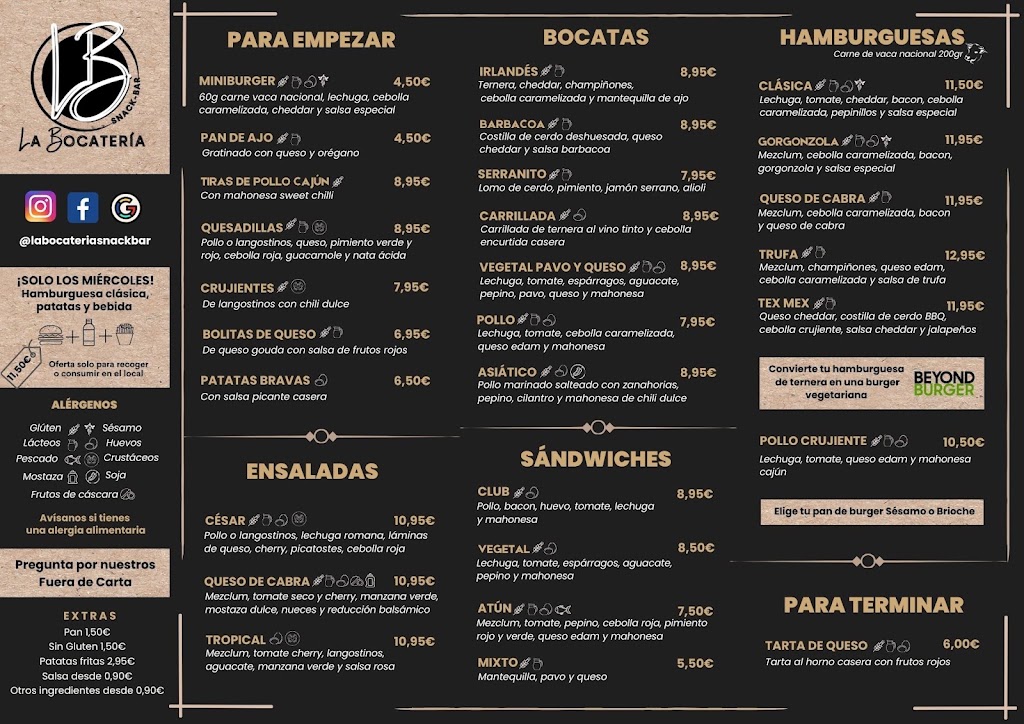 La Bocateria Snack-bar — Carta