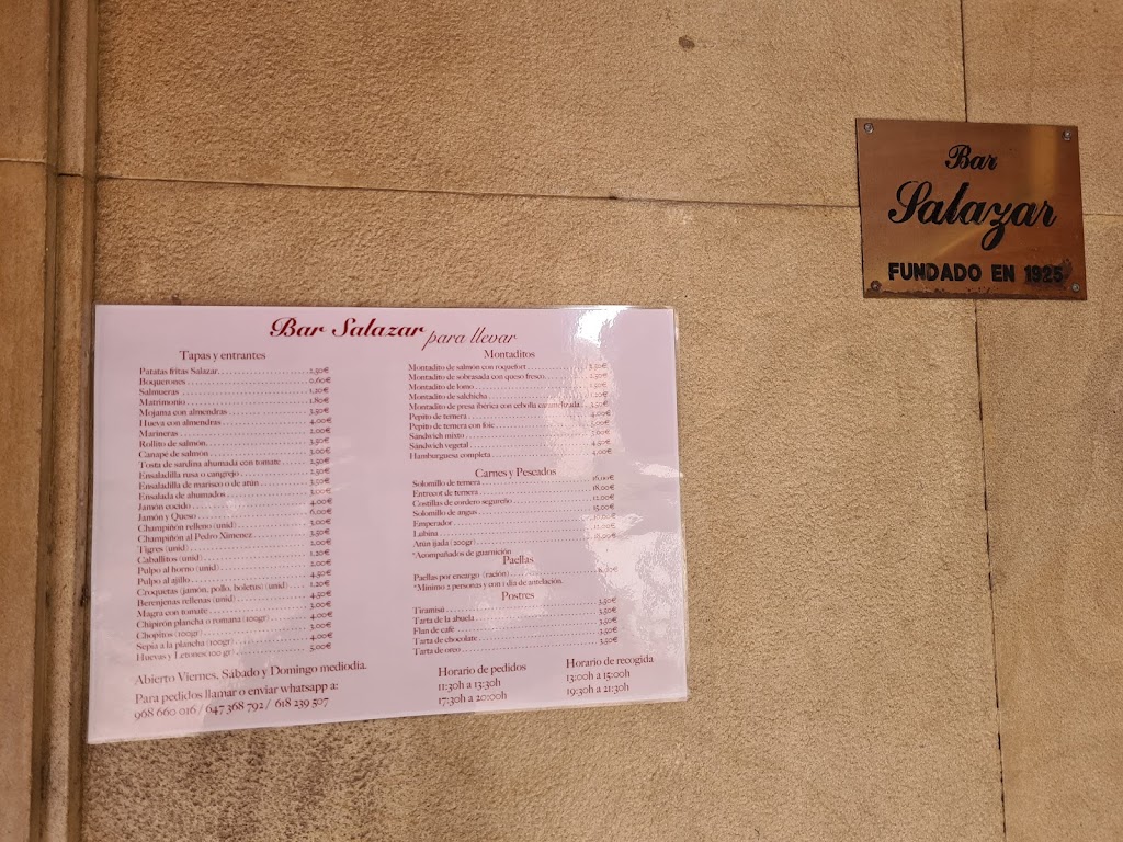 Bar Salazar — Carta
