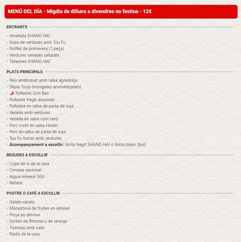 Shang-Hai Restaurant — Carta