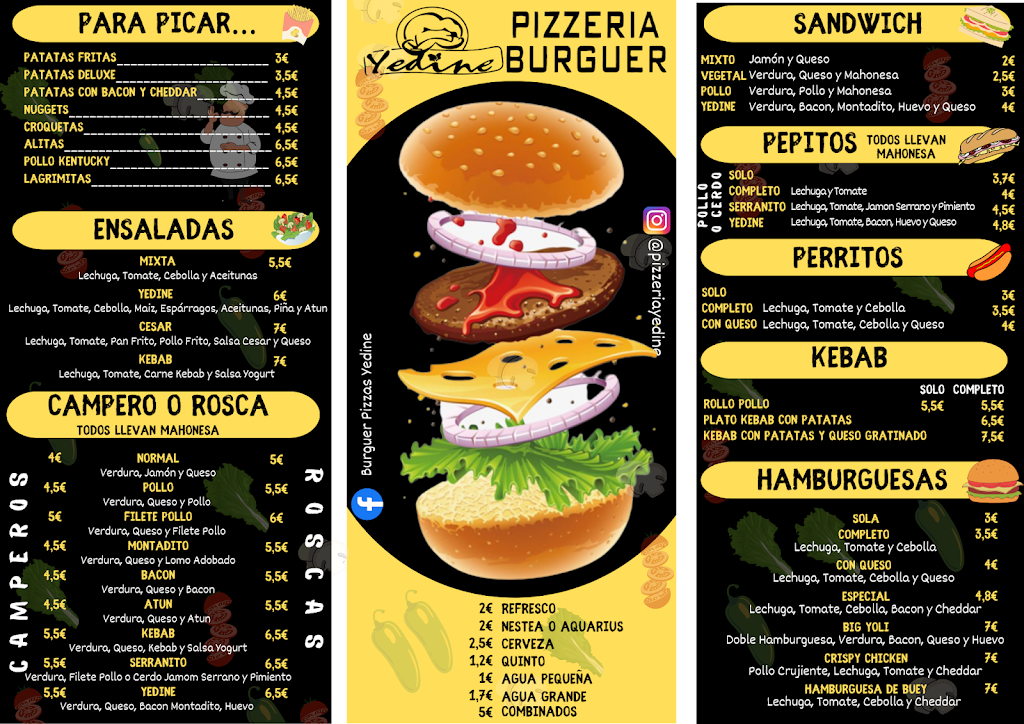 Burguer Pizzas Yedine — Carta