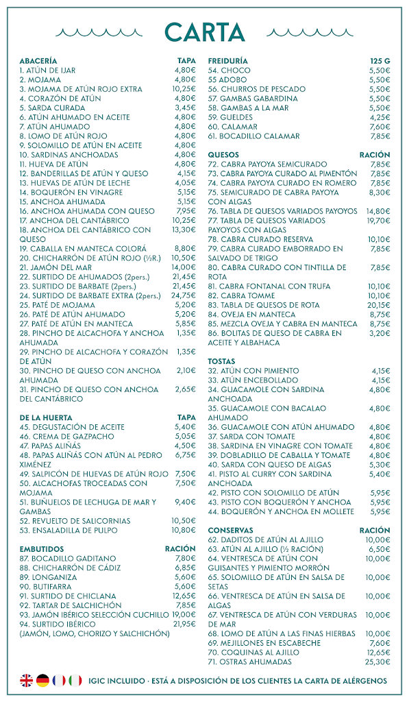 Freiduria / Abaceria La Mar — Carta