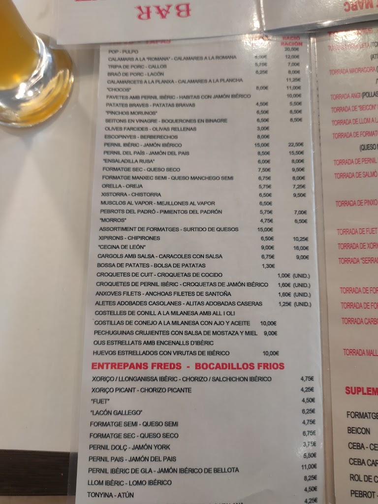 Bar Petit Marc — Carta