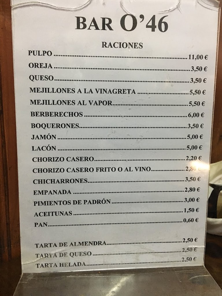 Bar O'46 — Carta