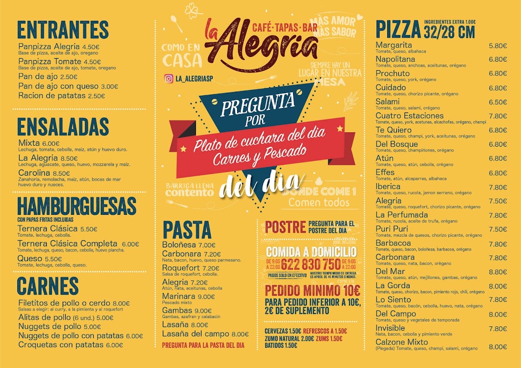 La Alegria Bar Pizza — Carta