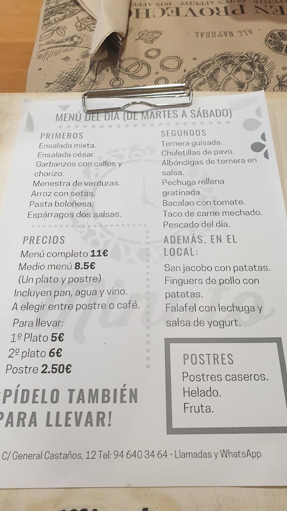Bar Restaurante Minuto — Carta