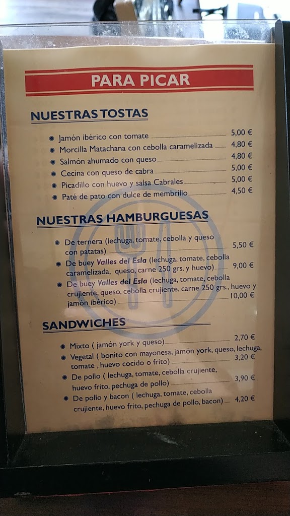 Cafeteria La Vega — Carta