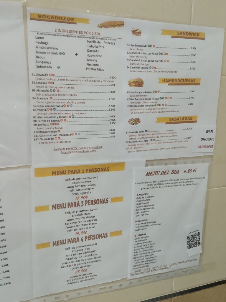 Restaurante Bar Oeste — Carta