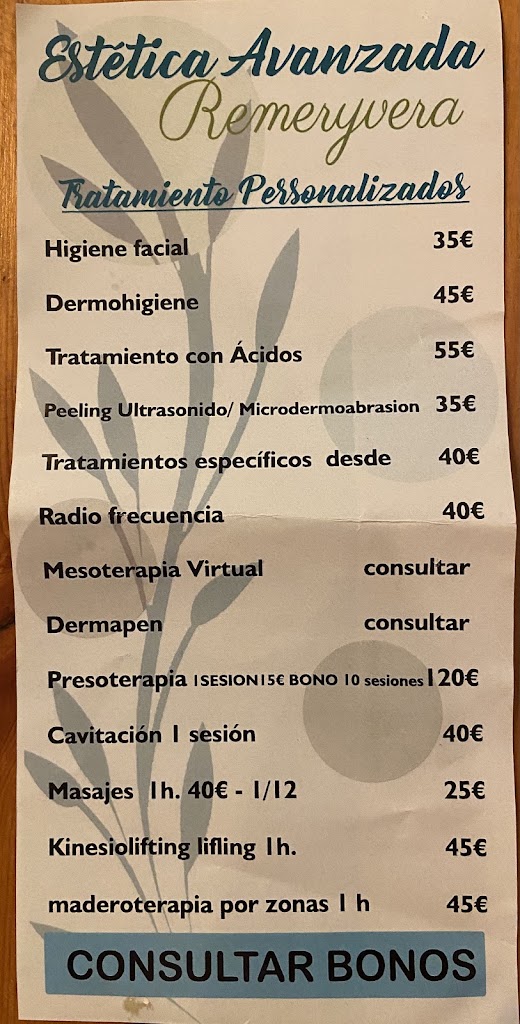 Remeryvera estetica avanzada — Carta