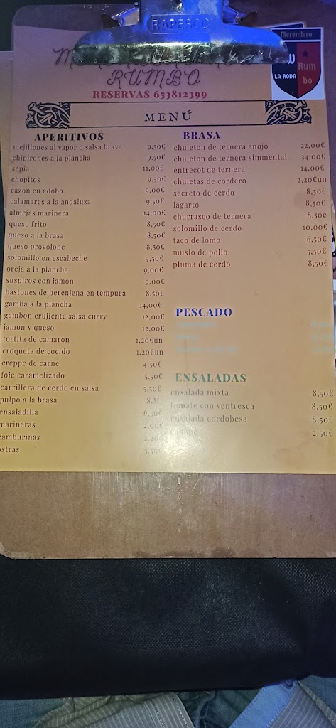 Restaurante Merendero New Rumbo — Carta