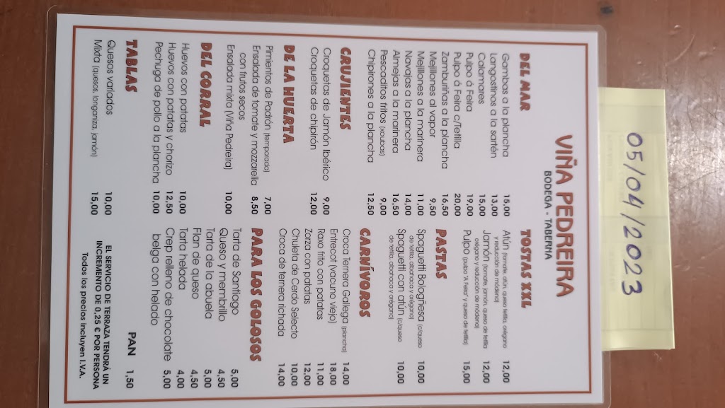 Bodega Vina Pedreira — Carta