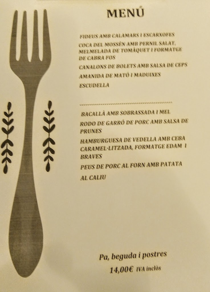 Cafe de Cal Jaume — Carta