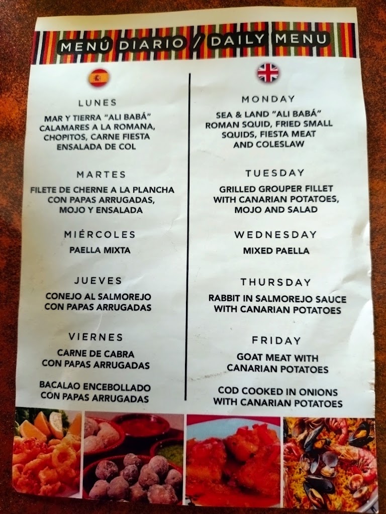 Ali Baba Restaurante — Carta