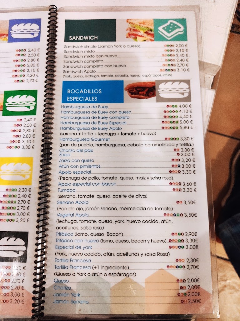 Cafeteria Apolo Marin — Carta