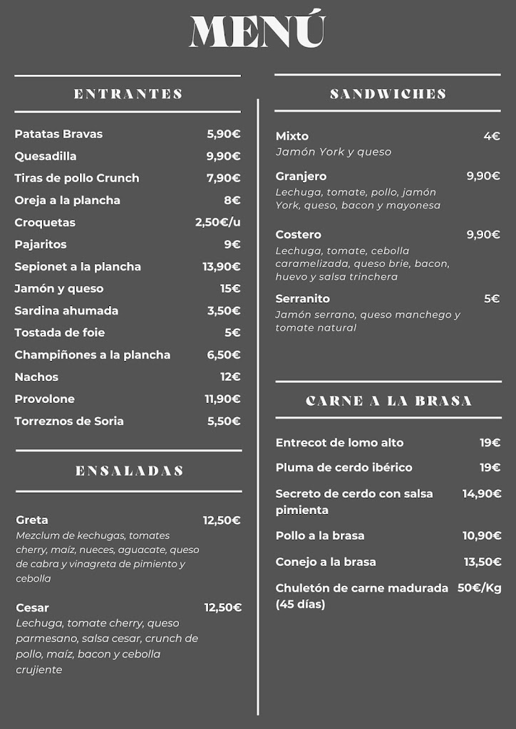 Hamburgueseria La Trinchera — Carta