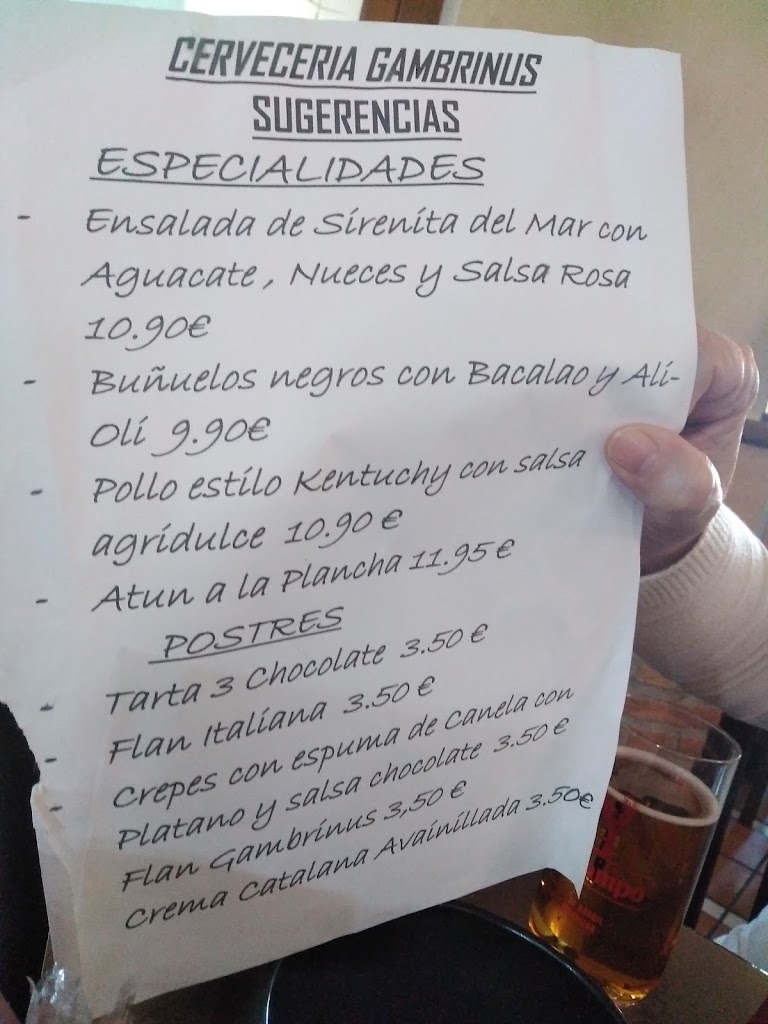 Cerveceria Gambrinus — Carta