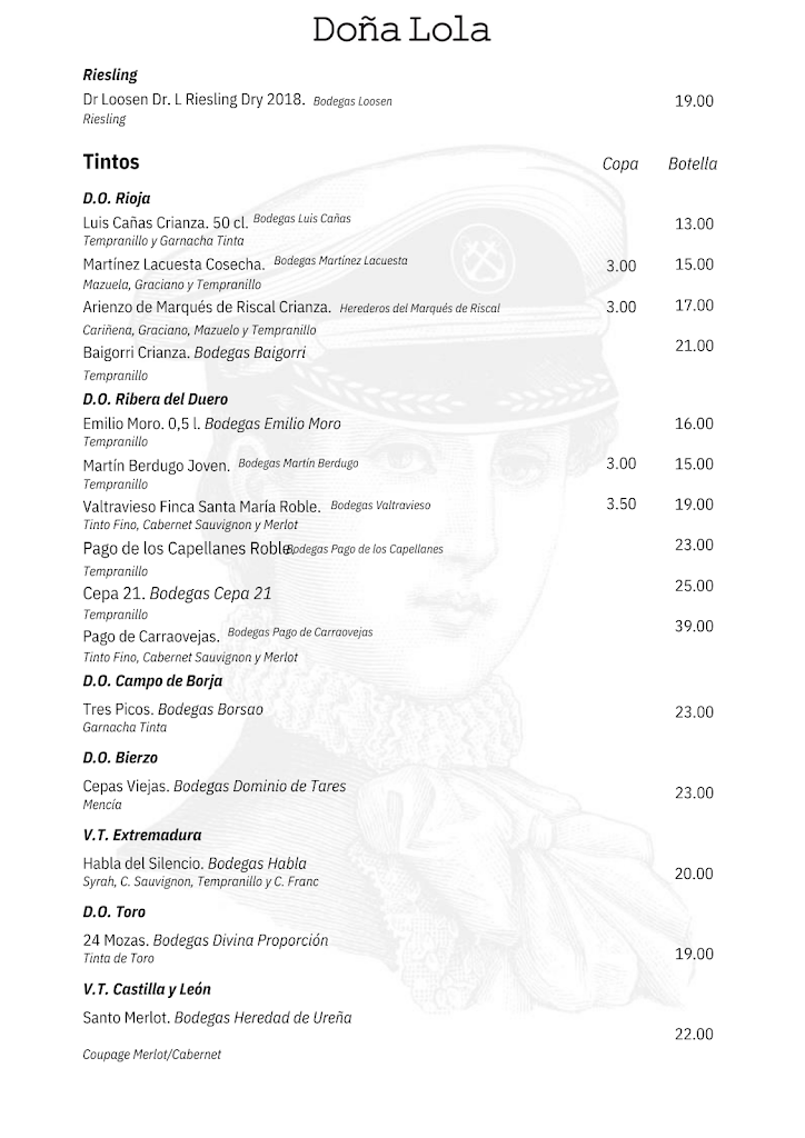 Restaurante Dona Lola — Carta