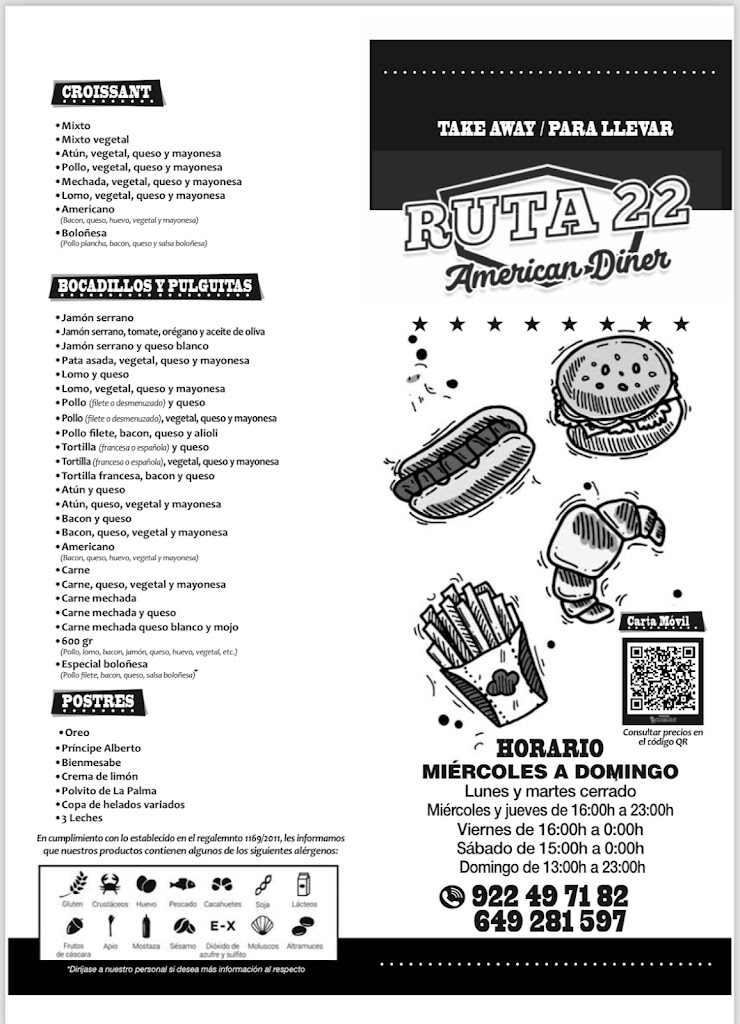 Ruta 22 American Diner — Carta