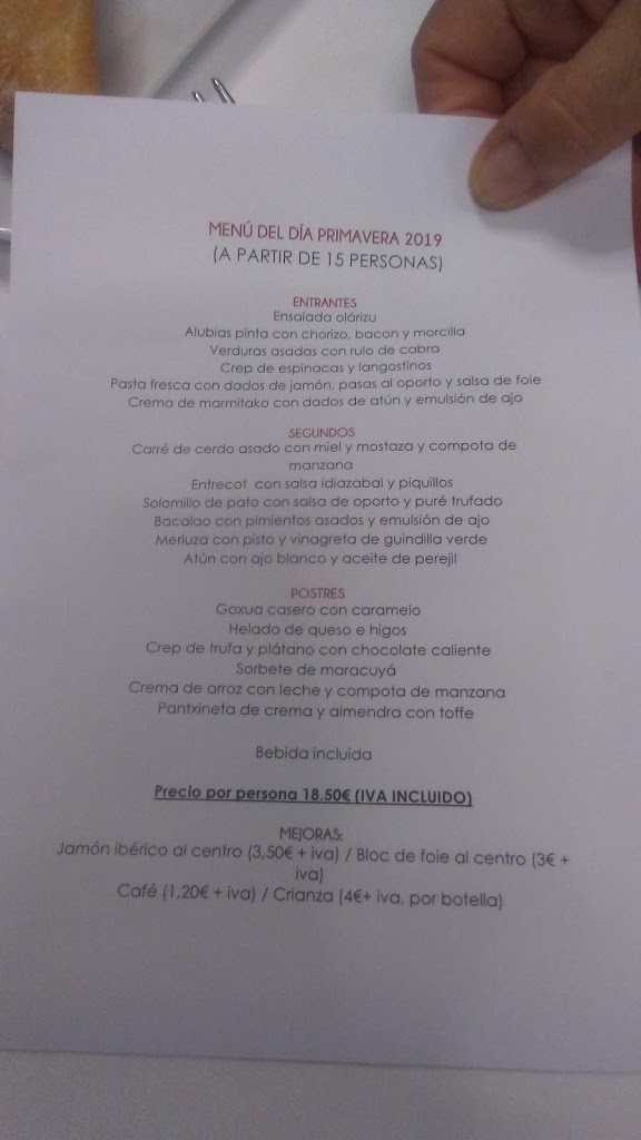 Restaurante Olarizu — Carta
