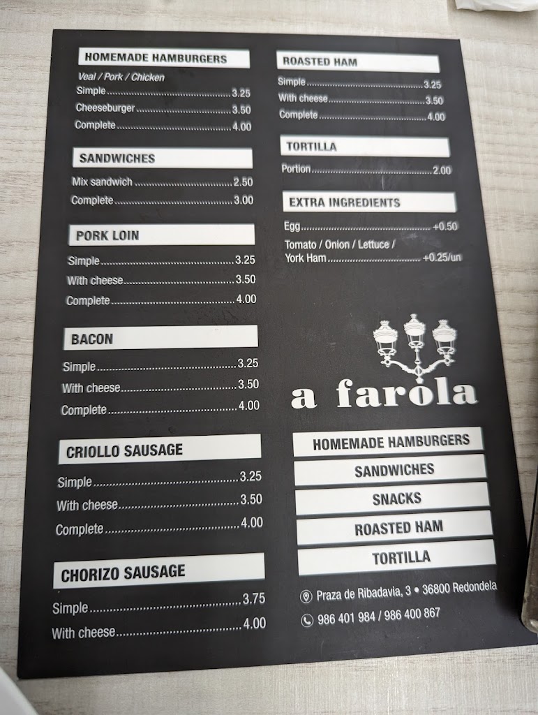 Cafetaria Farola — Carta