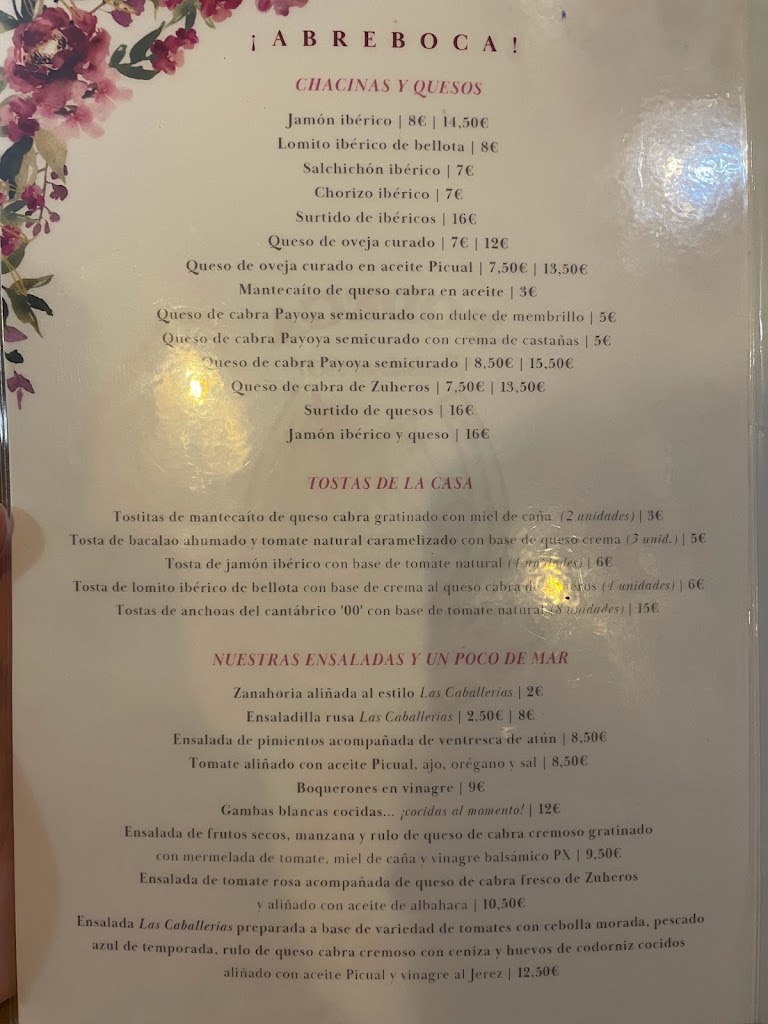 Bar Las Caballerias — Carta