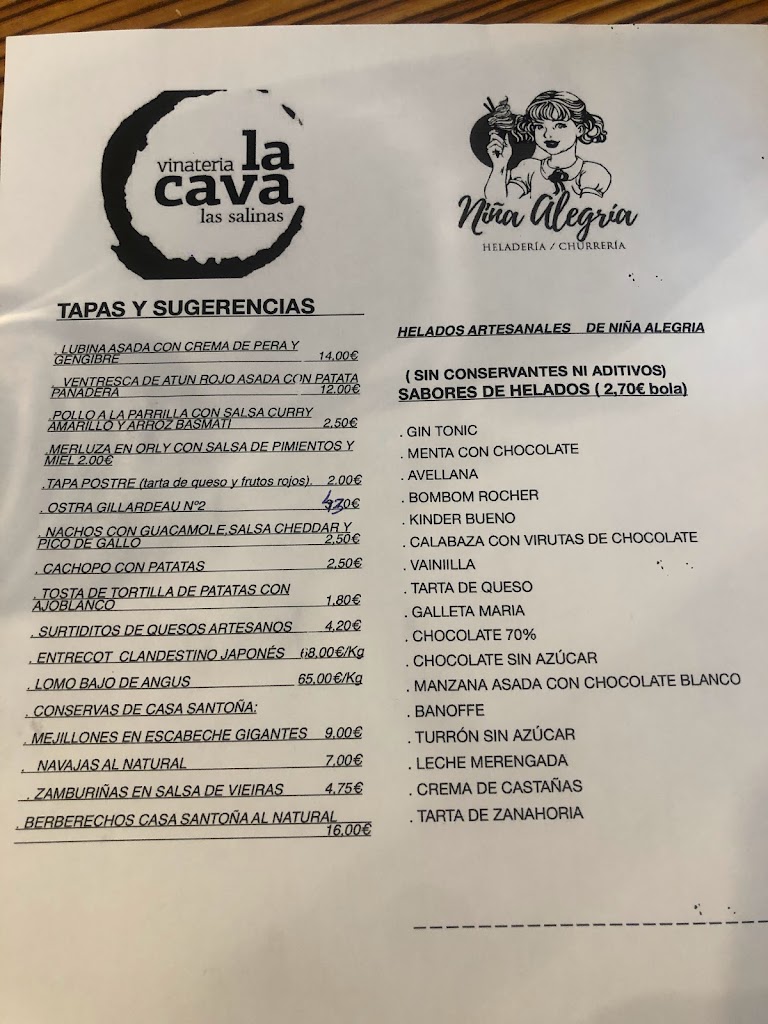 La Cava Vinateria Roquetas — Carta