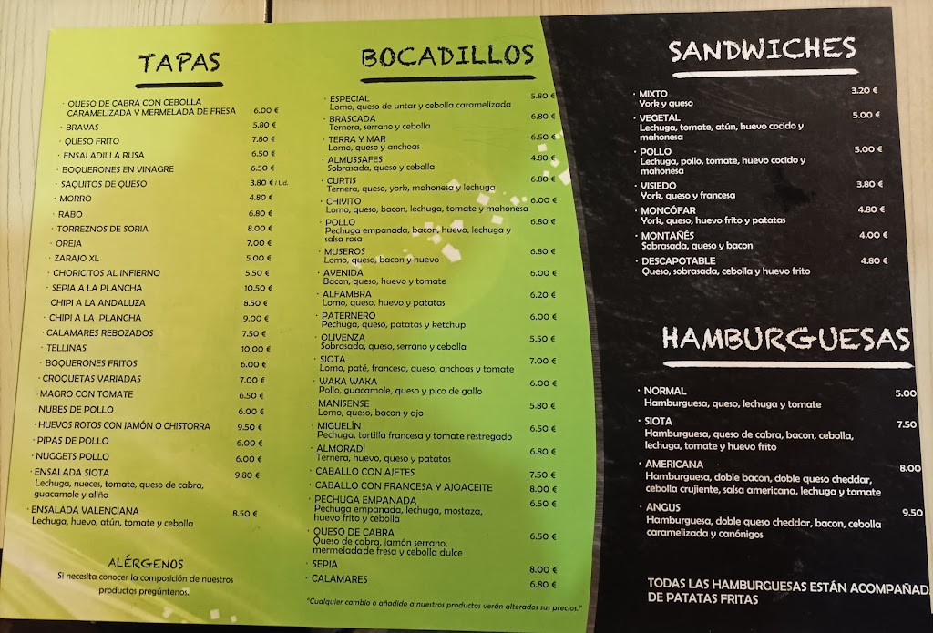 Cafeteria Cerveceria Entrepans — Carta