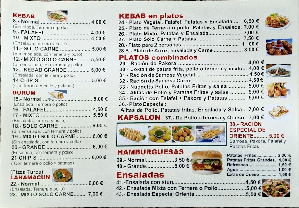 Oriente Doner Kebab — Carta