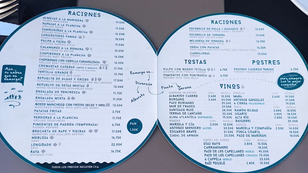 Restaurante A Esmorga — Carta