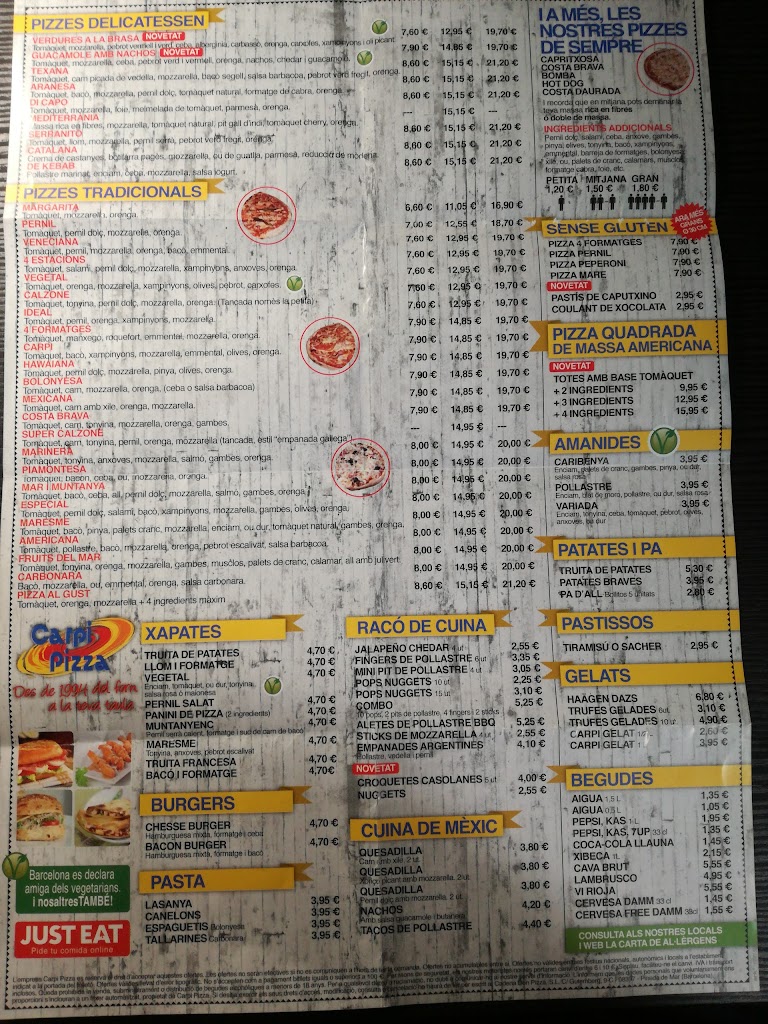Carpi Pizza Arenys — Carta