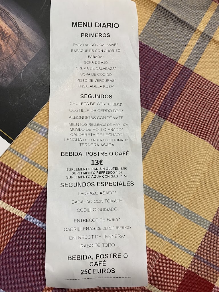 Restaurante Taberna Mohino — Carta