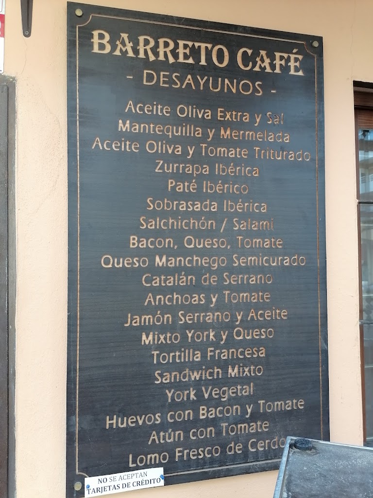 Barreto Cafe Torremolinos — Carta