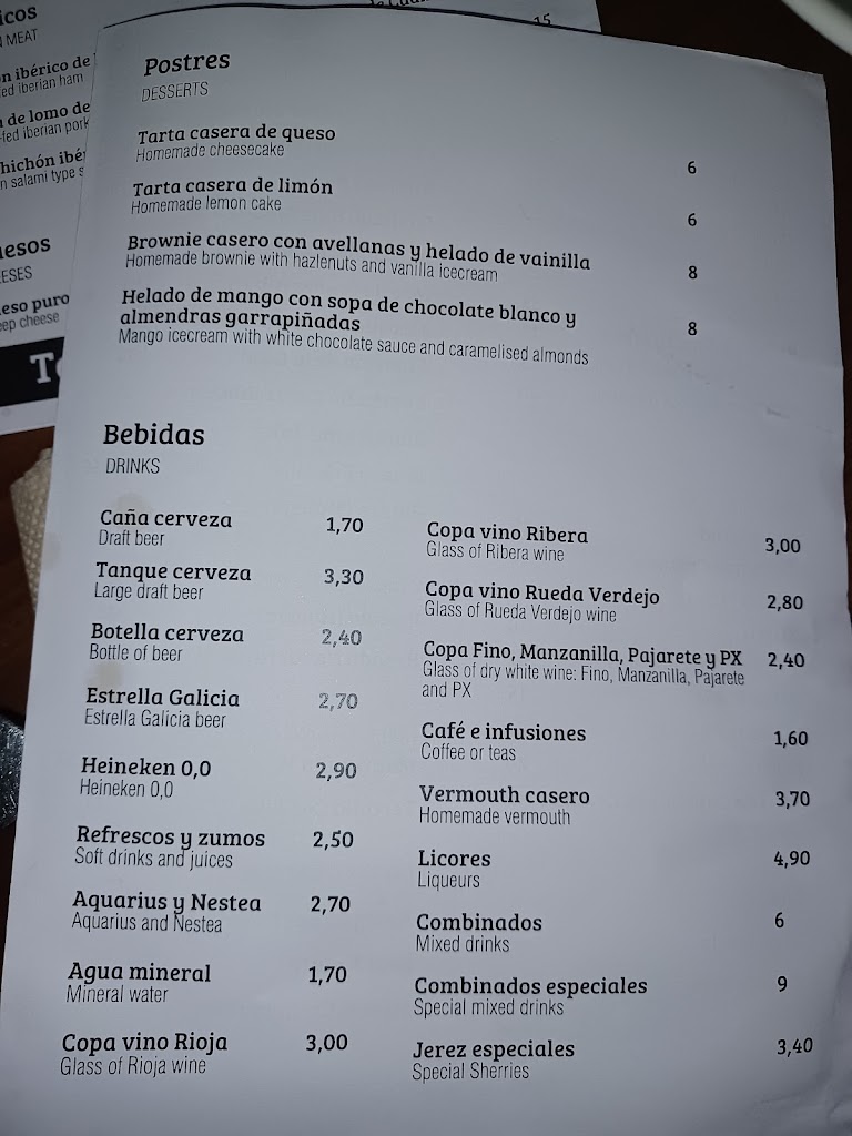 Taberna Concho (Fuengirola) — Carta