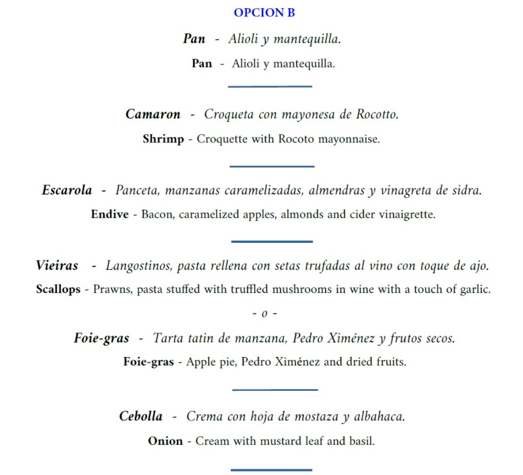 Restaurante Puerto Blanco — Carta