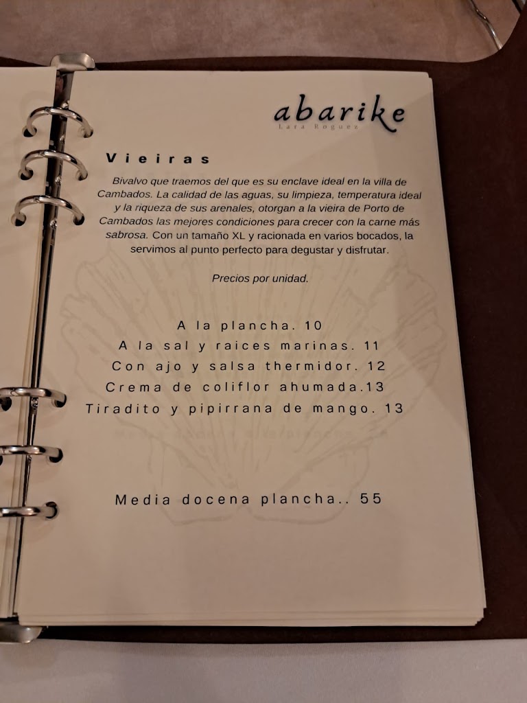 Restaurante Abarike de Lara Roguez — Carta