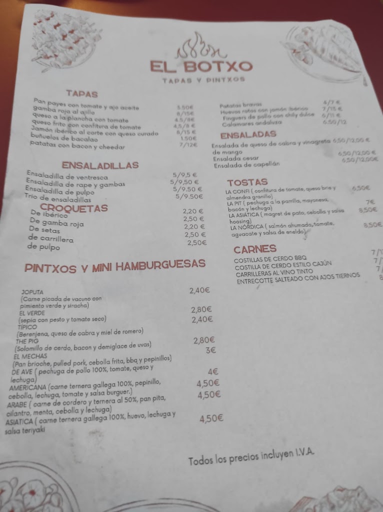 Restaurant El Botxo Elche — Carta