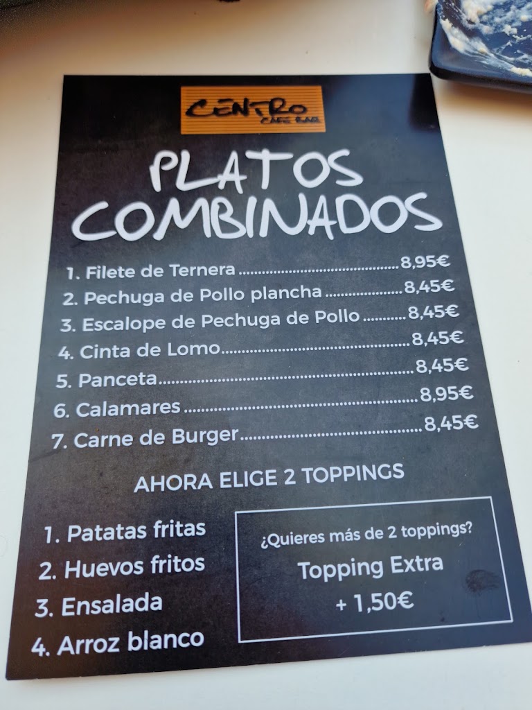 Centro Cafe Bar — Carta