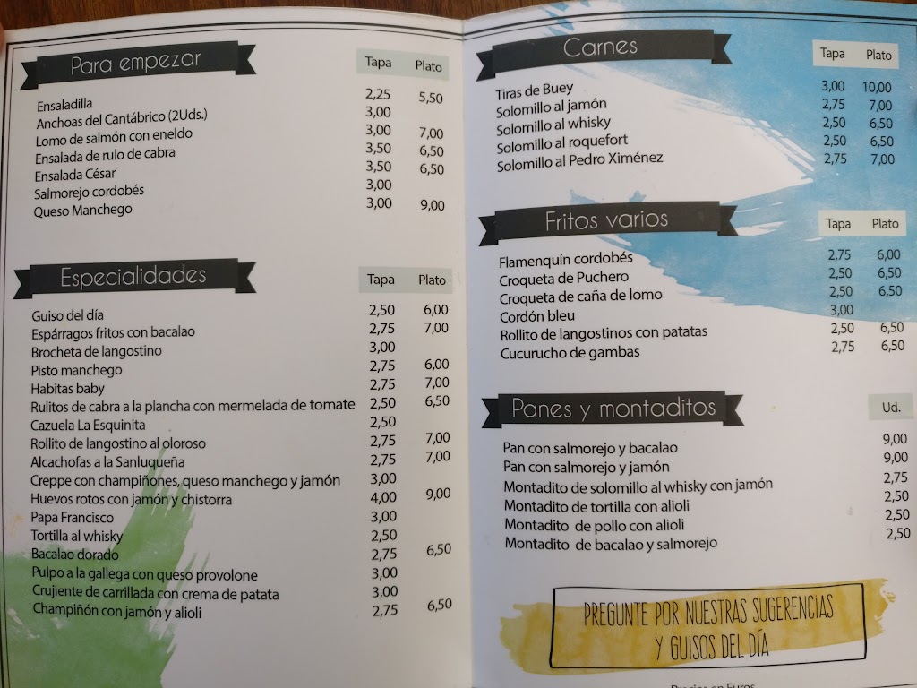 Bar La Esquinita De Javier — Carta