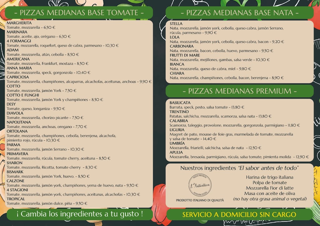 Pizzeria L'autentica Salou — Carta