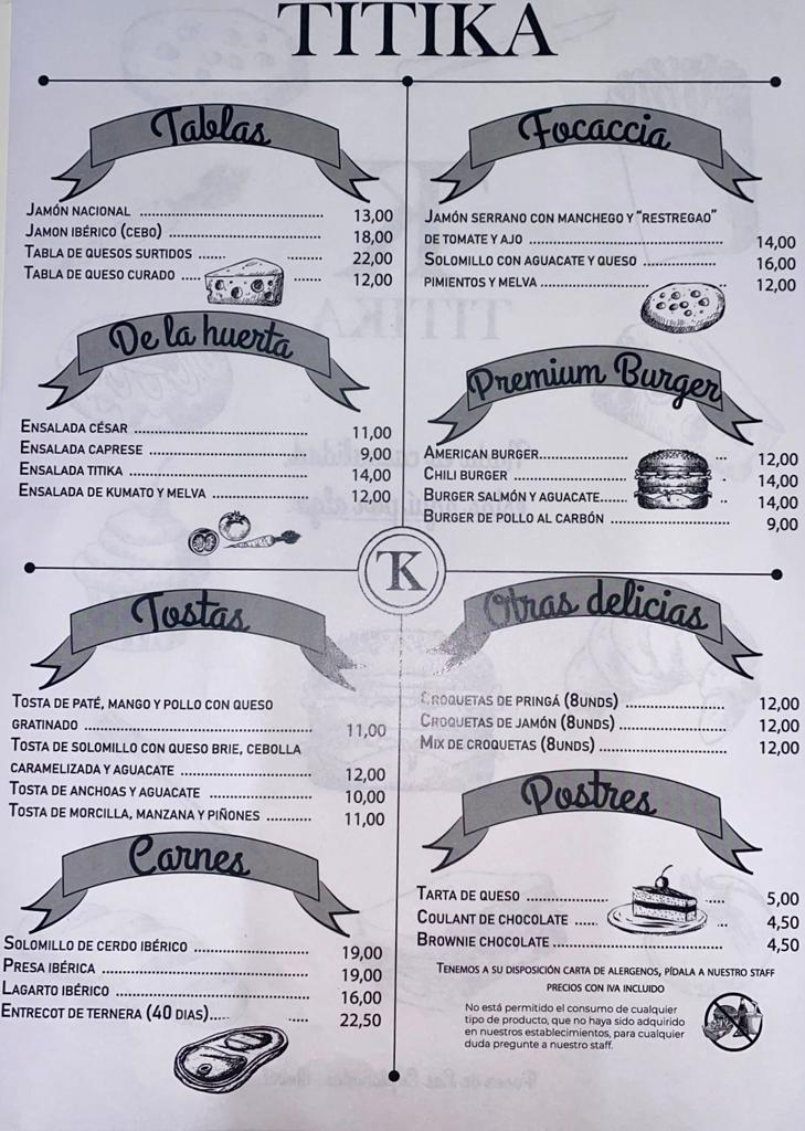 Restaurante Titika Gastrodrink — Carta