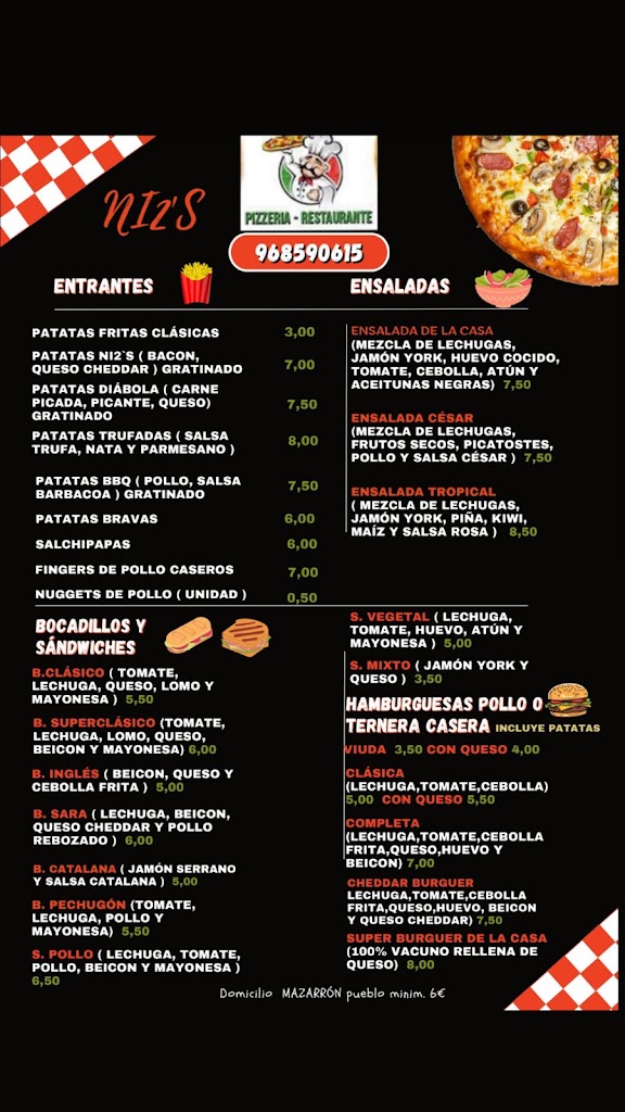 Restaurante pizzeria Ni2's — Carta