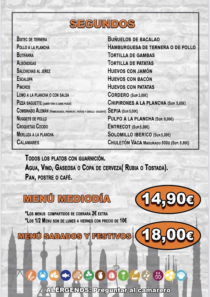 Restaurante TOWER — Carta