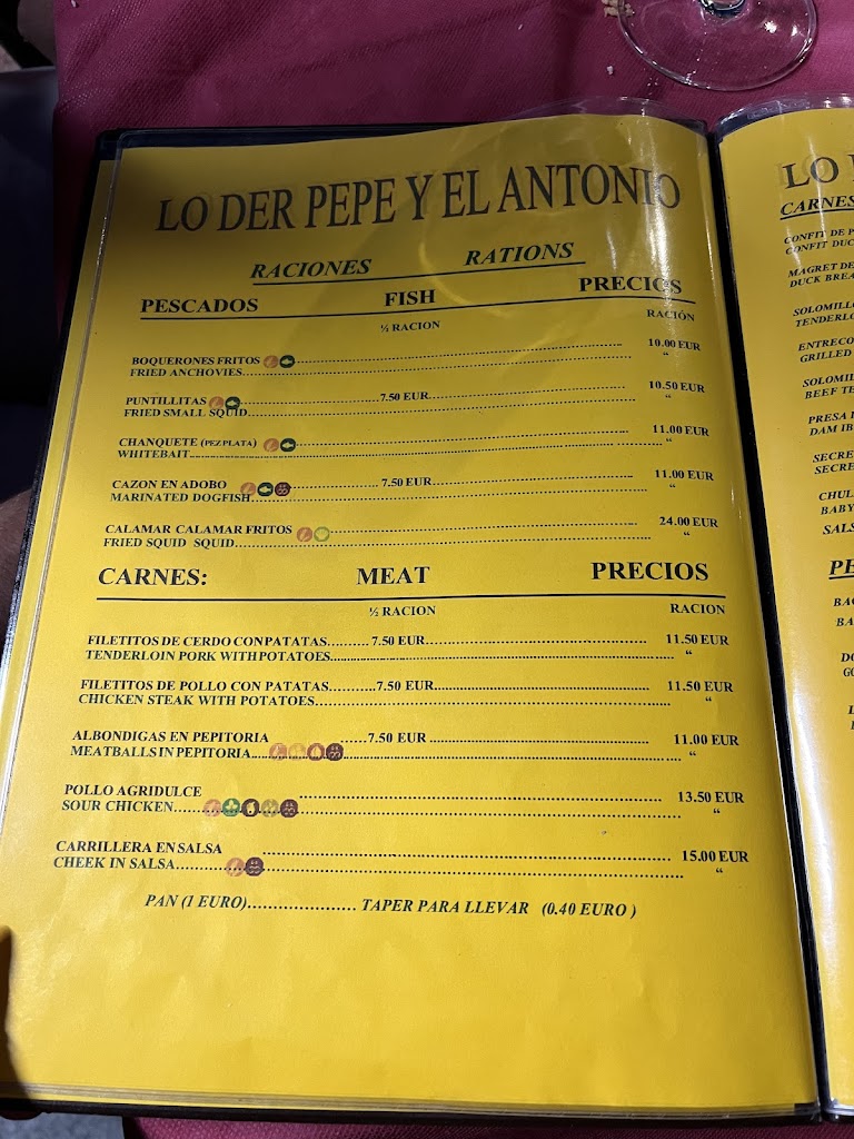 Bar restaurante Lo Der Pepe Y El Antonio — Carta