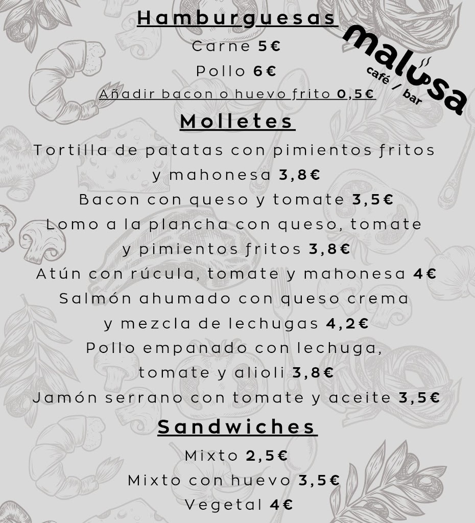 Malusa Cafe Bar — Carta