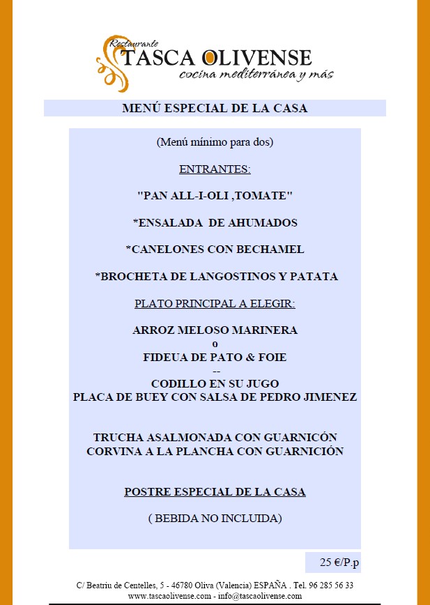 Restaurante Tasca Olivense — Carta