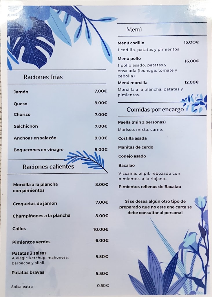 Playa Cafe — Carta