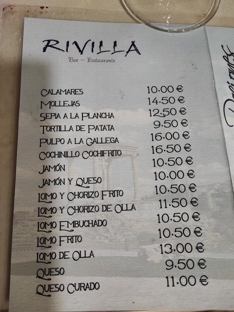 Restaurante Bar Rivilla — Carta