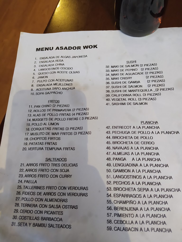 Asador Wok — Carta