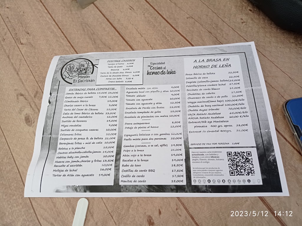 Meson El Sacristan — Carta