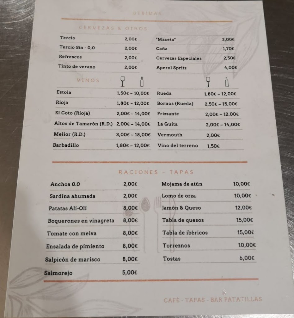 Cafe - Tapas - Patatillas — Carta