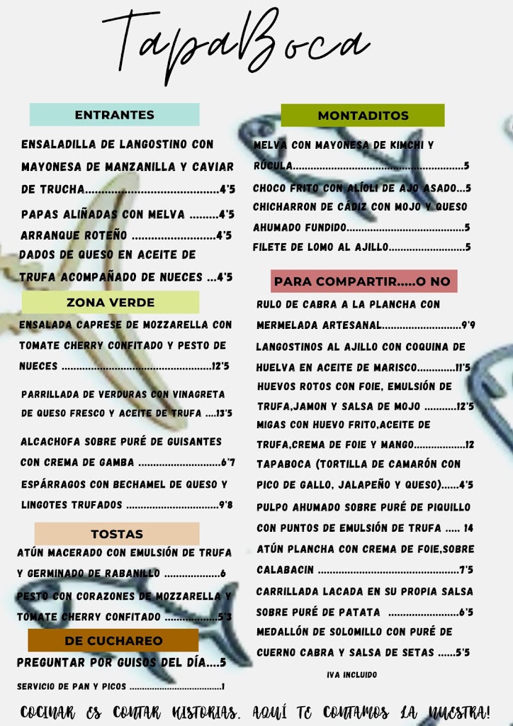 TAPABOCA Bar Gourmet — Carta